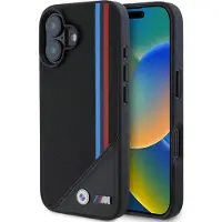 BMW BMHMP16S23PUTRK iPhone 16 6.1" czarny/black hardcase M Meshed Tricolor Stripes MagSafe