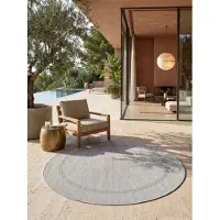 KADIMA DESIGN In- & Outdoor-Teppich Einfarbig Pflegeleicht Waschbar Strapazierfähig | Rund Silber 120x120 cm Balkon Terrasse Küche | ALSTER –
