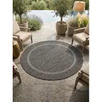 KADIMA DESIGN Outdoorteppich Unifarben UV-Beständig Waschbar Strapazierfähig | Rund Schwarz 200x200 cm Küche Balkon UV-Beständig | ALSTER –