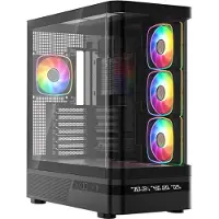 Modecom Volcano AQ200 Midi PC Gehäuse, Schwarz, 3x 120 mm ARGB Lüfter, Panorama Glasfenster, passend für ATX und Micro-ATX Mainboards