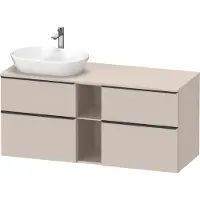 Duravit D-Neo Konsolenwaschtischunterbau wandhängend (Ausschnitt links), 1400x664x550mm, 2 Auszüge, 2 Schubkästen, 2 offene Fächer, mit Griff Diamantschwarz, DE4970LBD910000, Farbe: Taupe Matt Dekor