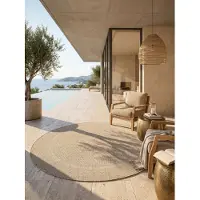 KADIMA DESIGN In- & Outdoor-Teppich Einfarbig Pflegeleicht Waschbar Strapazierfähig | Rund Beige 120x120 cm Balkon Terrasse Küche | ALSTER –