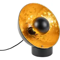 QAZQA - Industrie I Vintage I Industrie I Vintage I Tischlampe schwarz mit Gold I Messingener Innenseite - Magna Eglip I Wohnzimmer I Schlafzimmer - Stahl Rund - LED geeignet E27