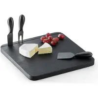 Philippi Fromage Käsebrett mit 3 Messern Edelstahl, schwarz galvanisiert, Holz, zum Wenden 189012
