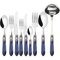 Casa Bugatti oxford antik silberring, besteckset 75 tlg. mit blauer griff, galeriebox,