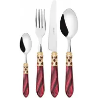 Casa Bugatti aladdin goldring, 24-teiliges besteckset, roter griff, kompakte box,