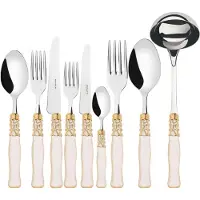 Casa Bugatti selene, besteckset 75 tlg. goldring beigefarbener griff, galeriebox,