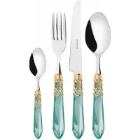 Casa Bugatti melodia goldlünette, aquamaringriff, 24-teiliges stahlbesteckset, galeriebox,