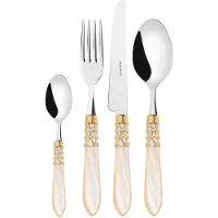 Casa Bugatti melodia vergoldeter ring, beigefarbener griff, 24-teiliges stahlbesteckset, wengeholzbox,