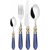Casa Bugatti aladdin goldring, 24-teiliges besteckset, blauer griff, kompakte box,