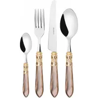 Casa Bugatti aladdin goldring, 24-teiliges besteckset, onyxfarbener griff, kompakte box,