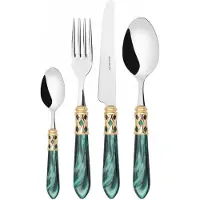 Casa Bugatti aladdin goldring, 24-teiliges besteckset, grüner griff, kompakte box,