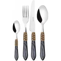 Casa Bugatti optical goldring, besteckset 24 tlg. schwarzer griff, kompakte box,