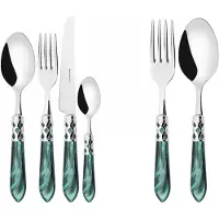 Casa Bugatti aladdin chromring, besteckset 50 tlg. grüner griff, galeriebox,