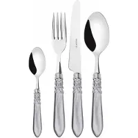 Casa Bugatti melodia verchromter ring, grauer griff, 24-teiliges besteckset, galeriebox,