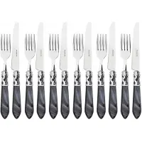 Casa Bugatti aladdin chromring, 12-teiliges obstbesteckset, schwarzer griff, galeriebox,