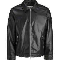 Jack & Jones Bikerjacke "JJECASABLANCA PU JACKET NOOS", Herren, Gr. XXL, schwarz (schwarz detail:solid), Web, Obermaterial: 100% Polyester, unifarben, regular fit, Jacken Bikerjacke, mit Fronttaschen