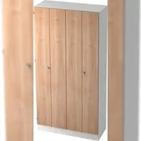 Bümö office Aktenschrank mit Falttüren, Büroschrank 100cm breit in Weiß/Nussbaum - Ordnerschrank 5OH groß, Falttürenschrank für Akten, Ordner & Co. -