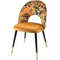 Invicta riess-ambiente Design Stuhl PRÊT-À-PORTER gelb Samt florales Muster und goldene Fußkappen Esszimmerstuhl Essstuhl