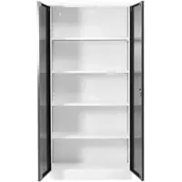 Proregal Stahlschrank Bee 10 Fachböden HxBxT 195 x 92 x 42 cm Pulverbeschichtetes Fachbodenmaterial Weiß & Schwarz