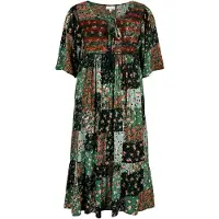 Apricot Druckkleid "Florales Patchwork-Kleid" mit Quastenband