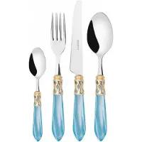 Casa Bugatti aladdin goldring, 24-teiliges besteckset, hellblauer griff, kompakte box,