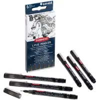 Derwent pen Line Maker sort pk/6 - (5 stk.)