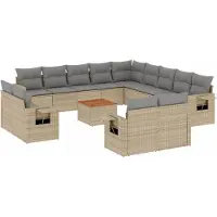 vidaXL 14-tlg. Garten-Sofagarnitur mit Kissen Beige Poly Rattan
