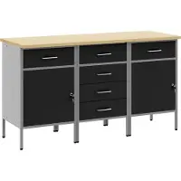 vidaXL Werkbank mit Schubladen 3 pcs Schwarz und Grau 150 x 55 x 85 cm
