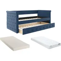 Vente-unique Ausziehbett + Matratze - 2 x 90 x 190 cm - Stoff - Blau - LOUISE