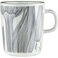 Marimekko - Oiva Kukat Puhkeavat Becher mit Henkel, 250 ml, weiß / schwarz / forest green