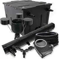SunSun Komplettset: CBF-550 Teichfilter bis 60000 L Teichfilteranlage, NEO10000 Teichpumpe 10000l/h 80W, CUV-272 Teichklärer 72W, 25m Teichschlauch 25 mm, CSP-250 Skimmer 2500l/h 45W, Y-Verteiler