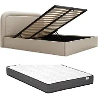 Vente-unique Bett mit Box 140 x 190 cm - Melange Stoff - Beige + Matratze - FIREZA