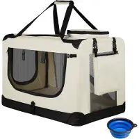 Juskys Hundetransportbox Lassie M (beige) faltbar - 42 x 60 x 44 cm - Hundebox mit Decke, Tasche & Griffen – Stoff Kleintiertasche für Hunde