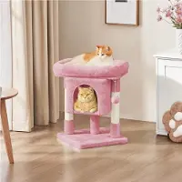 Yaheetech Katzenbaum Kratzbaum mit großer Aussichtplattform Plüsch Katzenmöbel Liege Höhle Spielbaum Höhe 60 cm Hellrosa