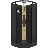 Vente-unique Whirlpool-Viertelkreis-Duschabtrennung mit Bambuspaneel - Schwarz - B 90 x T 90 x H 225 cm - TILOMA