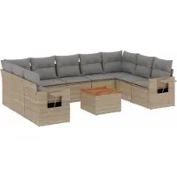 vidaXL 10-tlg. Garten-Sofagarnitur mit Kissen Beige Poly Rattan