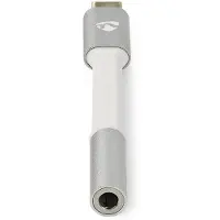Nedis USB-C Adapter - USB 2.0 - USB-C Stecker - 3.5 mm Buchse - 0.08 m - Rund - Vergoldet - Geflochten / Nylon - Silber / Weiss - Verpackung mit Sichtfenster