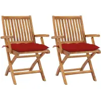 vidaXL Gartenstühle 2 Stk. mit Roten Kissen Massivholz Teak