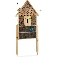 Relaxdays Insektenhotel XL stehend, Nisthilfe für Bienen, Florfliegen, Marienkäfer, Holz HxBxT: 79 x 49 x 12 cm, natur