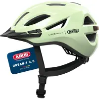 ABUS Stadthelm Urban-I 4.0 - Fahrradhelm mit aufladbarem Rücklicht, 2 Leuchtmodi, Schirm, Zopf-Öffnung und magnetischem Verschluss - für Jugendliche, Frauen und Männer - Größe L, grün