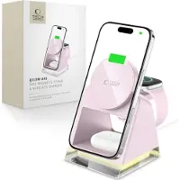 Tech-Protect Qi15W-A43 3In1 Magnetisches Magsafe Drahtloses Ladegerät Baby Pink