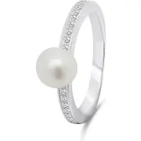 Brilio Silver - Elegant silver ring with real pearl RI055W - Circuit: 52 mm