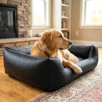 4L Textil Mario Orthopädisches Hundebett aus Kunstleder Schwarz 100x70 cm Memory Foam Wasserabweisend Pflegeleicht Für Mittelgroße Hunde