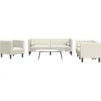 vidaXL 3-tlg. Chesterfield-Sofa-Set mit Nackenrollen Creme Samt