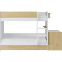 Vente-unique Etagenbett mit zusätzlichem Ausziehbett & 2 Schreibtischen - 3 x 90 x 190 cm - Weiß & Holzfarben - DOMATI