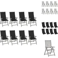 vidaXL Verstellbare Gartenstühle mit Auflagen 8 Stk. Grau Akazienholz - Gartenstühle