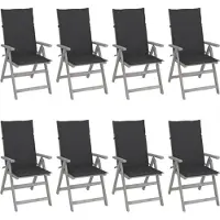 vidaXL Verstellbare Gartenstühle mit Auflagen 8 Stk. Grau Akazienholz