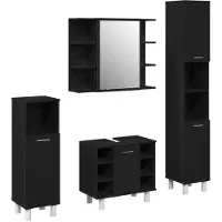 vidaXL Badezimmermöbel-Set 4 Stk. Schwarz Holzwerkstoff