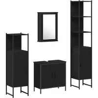 vidaXL Badezimmermöbel-Set mit Regal 4 pcs Schwarz Holzwerkstoff